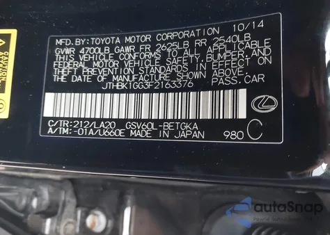 2015 Lexus Es 350 z USA, uszkodzony, nr VIN JTHBK1GG3F2163376